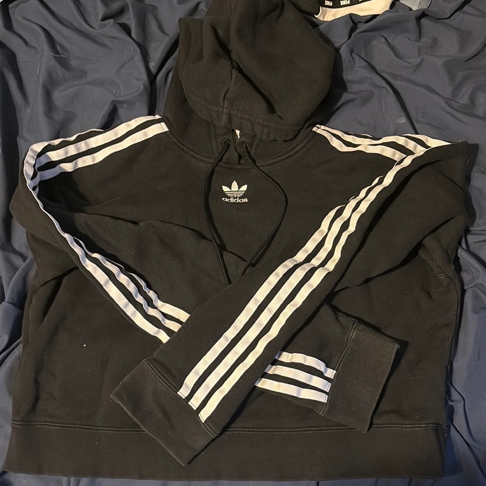 Adidas Black Cropped Sweatshirt with White Accents